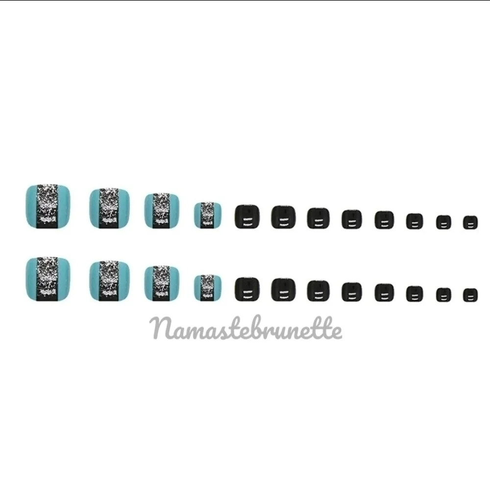 2/$16 Blue Black Glitter Press On Toenails